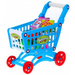 Detský nákupný košík s potravinami modrý